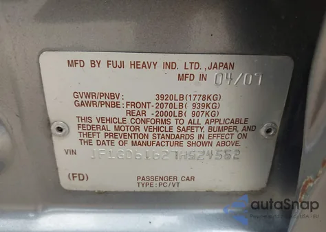 2007 Subaru Impreza 2.5I из США, поврежденный, VIN JF1GD61627H524552